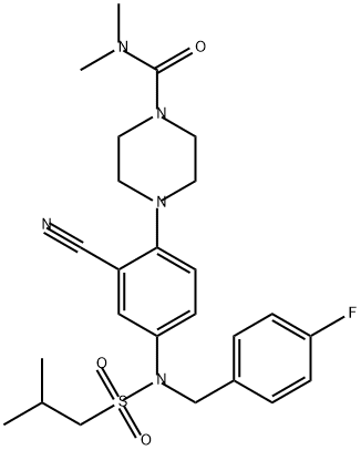 4-(2-cyano-4-{N-[(4-fluorophenyl)methyl]2-methyl
propanesulfonamido}phenyl)-N,N-dimethylpipera
zine-1-carboxamide Structure