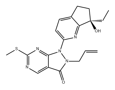 3H-Pyrazolo[3,4-d]pyrimidin-3-one, 1-[(7R)-7-ethyl-6,7-dihydro-7-hydroxy-5H-cyclopenta[b]pyridin-2-yl]-1,2-dihydro-6-(methylthio)-2-(2-propen-1-yl)- Structure