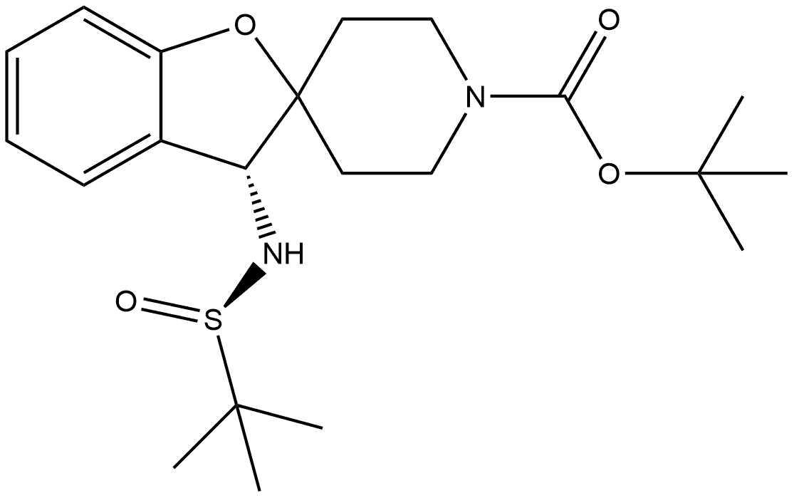 Spiro[benzofuran-2(3H),4'-piperidine]-1'-carboxylic acid, 3-[[(R)-(1,1-dimethylethyl)sulfinyl]amino]-, 1,1-dimethylethyl ester, (3R)- Structure