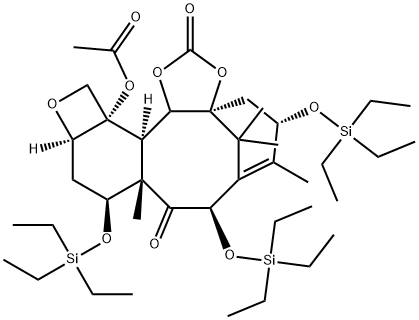 3a,7-Methano-3aH-oxeto[2'',3'':5',6']benzo[1',2':3,4]cyclodeca[1,2-d]-1,3-dioxole-2,9(4H)-dione, 13a-(acetyloxy)-5,8,9a,10,11,11a,13,13a,13b,13c-decahydro-6,9a,14,14-tetramethyl-5,8,10-tris[(triethylsilyl)oxy]-, (3aS,5S,8R,9aS,10S,11aR,13aS,13bR,13cS)- Structure