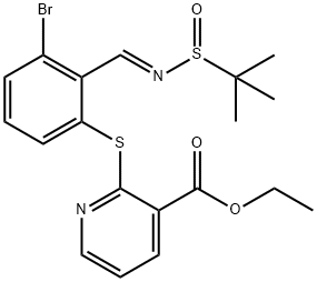 Ethyl 2-[[3-bromo-2-[(E)-[[(1,1-dimethylethyl)sulfinyl]imino]methyl]phenyl]thio]-3-pyridinecarboxylate Structure