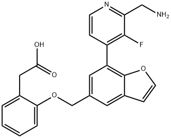 2-(2-((7-(2-(aminomethyl)-3-fluoropyridin-4-yl)benzofuran-5-yl)methoxy)phenyl)acetic acid Structure