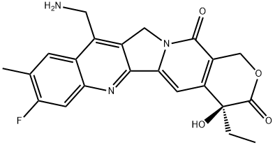 1H-Pyrano[3',4':6,7]indolizino[1,2-b]quinoline-3,14(4H,12H)-dione, 11-(aminomethyl)-4-ethyl-8-fluoro-4-hydroxy-9-methyl-, (4S)- Structure