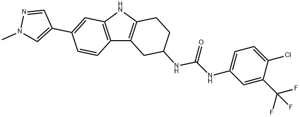 Urea, N-[4-chloro-3-(trifluoromethyl)phenyl]-N'-[2,3,4,9-tetrahydro-7-(1-methyl-1H-pyrazol-4-yl)-1H-carbazol-3-yl]- Structure