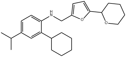 N-[2-Cyclohexyl-4-(1-methylethyl)phenyl]-5-(tetrahydro-2H-pyran-2-yl)-2-furanmethanamine Structure