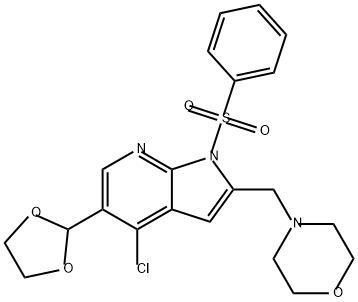 1H-Pyrrolo[2,3-b]pyridine, 4-chloro-5-(1,3-dioxolan-2-yl)-2-(4-morpholinylmethyl)-1-(phenylsulfonyl)- Structure