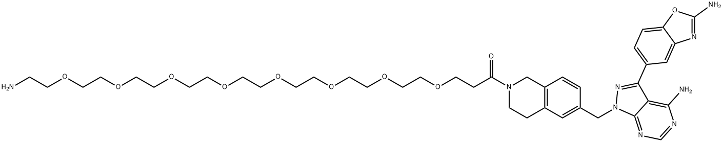 4,7,10,13,16,19,22,25-Octaoxaheptacosan-1-one, 27-amino-1-[6-[[4-amino-3-(2-amino-5-benzoxazolyl)-1H-pyrazolo[3,4-d]pyrimidin-1-yl]methyl]-3,4-dihydro-2(1H)-isoquinolinyl]- Structure