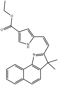 1H-Pyrrole-3-carboxylic acid, 5-[(1Z)-2-(3,3-dimethyl-3H-benz[g]indol-2-yl)ethenyl]-, ethyl ester Structure