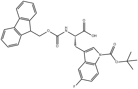 L-Tryptophan, 1-[(1,1-dimethylethoxy)carbonyl]-N-[(9H-fluoren-9-ylmethoxy)carbonyl]-5-fluoro- Structure