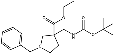 ethyl 1-benzyl-3-(((tert-butoxycarbonyl)amino)methyl)pyrrolidine-3-carboxylate Structure