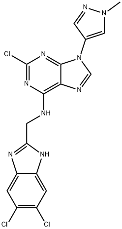 9H-Purin-6-amine, 2-chloro-N-[(5,6-dichloro-1H-benzimidazol-2-yl)methyl]-9-(1-methyl-1H-pyrazol-4-yl)- Structure