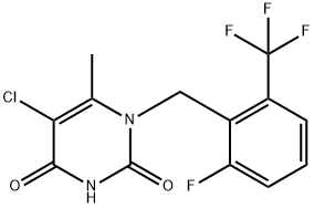 2,4(1H,3H)-Pyrimidinedione, 5-chloro-1-[[2-fluoro-6-(trifluoromethyl)phenyl]methyl]-6-methyl- Structure