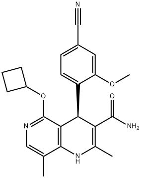 1,6-Naphthyridine-3-carboxamide, 4-(4-cyano-2-methoxyphenyl)-5-(cyclobutyloxy)-1,4-dihydro-2,8-dimethyl-, (4R)- Structure