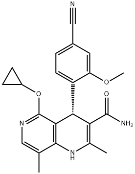 1,6-Naphthyridine-3-carboxamide, 4-(4-cyano-2-methoxyphenyl)-5-(cyclopropyloxy)-1,4-dihydro-2,8-dimethyl-, (4S)- Structure