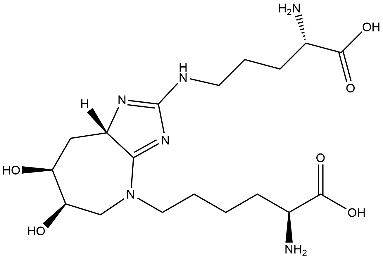 Imidazo[4,5-b]azepine-4(5H)-hexanoic acid, α-amino-2-[[(4S)-4-amino-4-carboxybutyl]amino]-6,7,8,8a-tetrahydro-6,7-dihydroxy-, (αS,6R,7S,8aS)- Structure