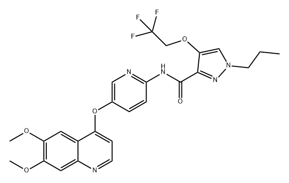 1H-Pyrazole-3-carboxamide, N-[5-[(6,7-dimethoxy-4-quinolinyl)oxy]-2-pyridinyl]-1-propyl-4-(2,2,2-trifluoroethoxy)- Structure