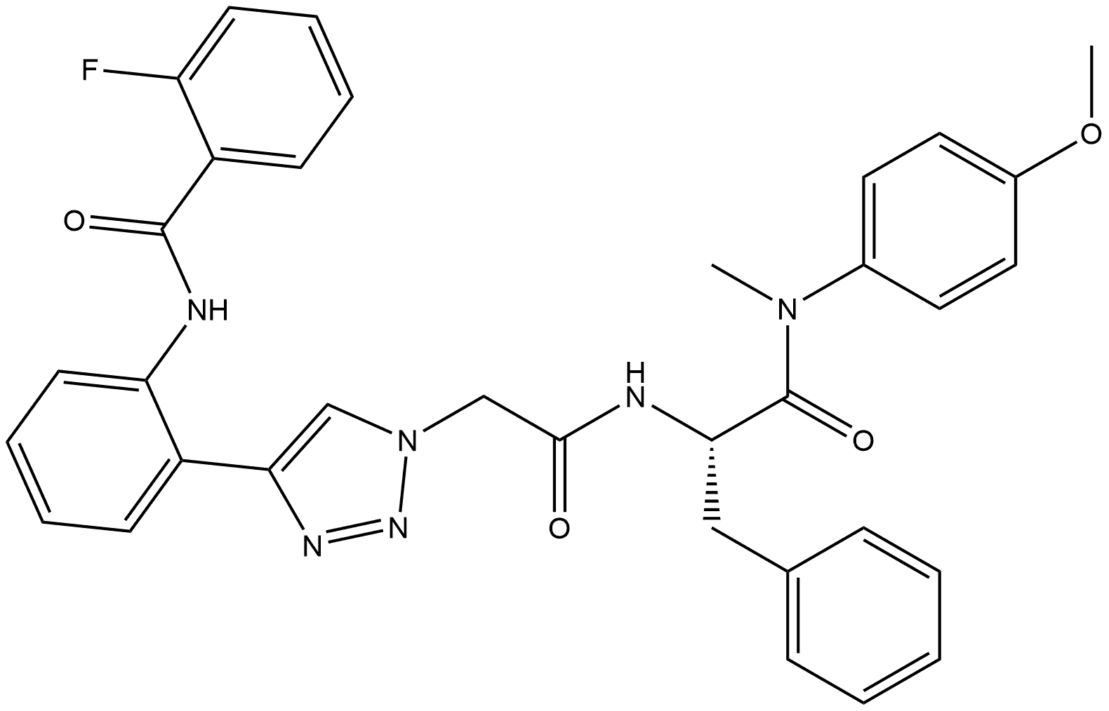 4-[2-[(2-Fluorobenzoyl)amino]phenyl]-N-[(1S)-2-[(4-methoxyphenyl)methylamino]-2-oxo-1-(phenylmethyl)ethyl]-1H-1,2,3-triazole-1-acetamide Structure