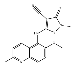 4-Isothiazolecarbonitrile, 2,3-dihydro-5-[(6-methoxy-2-methyl-5-quinolinyl)amino]-2-methyl-3-oxo- Structure