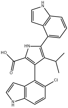 1H-Pyrrole-2-carboxylic acid, 3-(5-chloro-1H-indol-4-yl)-5-(1H-indol-4-yl)-4-(1-methylethyl)- Structure