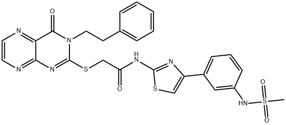 Acetamide, 2-[[3,4-dihydro-4-oxo-3-(2-phenylethyl)-2-pteridinyl]thio]-N-[4-[3-[(methylsulfonyl)amino]phenyl]-2-thiazolyl]- Structure