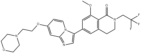 1(2H)-Isoquinolinone, 3,4-dihydro-8-methoxy-6-[7-[2-(4-morpholinyl)ethoxy]imidazo[1,2-a]pyridin-3-yl]-2-(2,2,2-trifluoroethyl)- 구조식 이미지