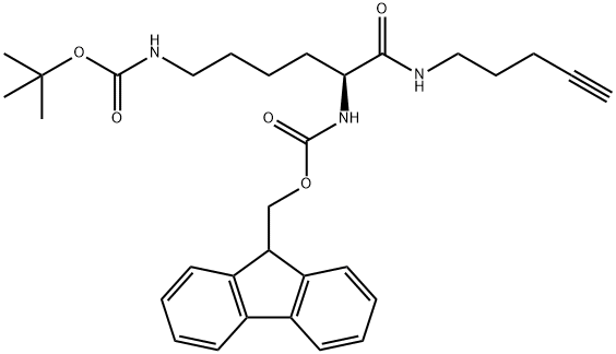 Carbamic acid, N-[(1S)-5-[[(1,1-dimethylethoxy)carbonyl]amino]-1-[(4-pentyn-1-ylamino)carbonyl]pentyl]-, 9H-fluoren-9-ylmethyl ester Structure