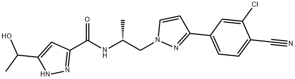 N-((R)-1-(3-(3-chloro-4-cyanophenyl)-1H-pyrazol-1-yl)propan-2-yl)-5-(1-hydroxyethyl)-1H-pyrazole-3-c Structure