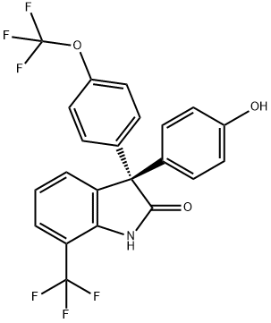 2H-Indol-2-one, 1,3-dihydro-3-(4-hydroxyphenyl)-3-[4-(trifluoromethoxy)phenyl]-7-(trifluoromethyl)-, (3S)- 구조식 이미지
