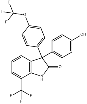 2H-Indol-2-one, 1,3-dihydro-3-(4-hydroxyphenyl)-3-[4-(trifluoromethoxy)phenyl]-7-(trifluoromethyl)- Structure