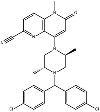 1,5-Naphthyridine-2-carbonitrile, 8-[(2S,5R)-4-[bis(4-chlorophenyl)methyl]-2,5-dimethyl-1-piperazinyl]-5,6-dihydro-5-methyl-6-oxo- Structure