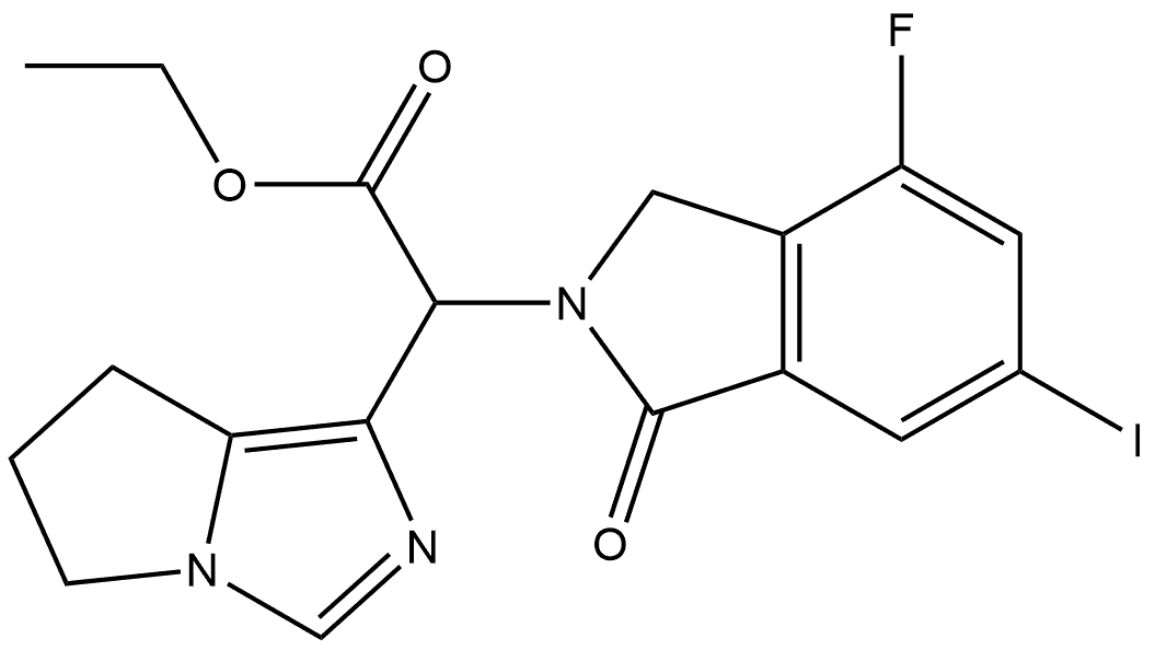 2H-Isoindole-2-acetic acid, α-(6,7-dihydro-5H-pyrrolo[1,2-c]imidazol-1-yl)-4-fluoro-1,3-dihydro-6-iodo-1-oxo-, ethyl ester Structure