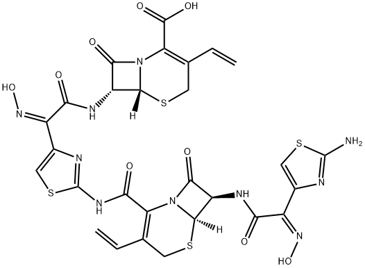 5-Thia-1-azabicyclo[4.2.0]oct-2-ene-2-carboxylic acid, 7-[[(2Z)-2-[2-[[[(6R,7R)-7-[[(2Z)-2-(2-amino-4-thiazolyl)-2-(hydroxyimino)acetyl]amino]-3-ethenyl-8-oxo-5-thia-1-azabicyclo[4.2.0]oct-2-en-2-yl]carbonyl]amino]-4-thiazolyl]-2-(hydroxyimino)acetyl]amino]-3-ethenyl-8-oxo-, (6R,7R)- Structure