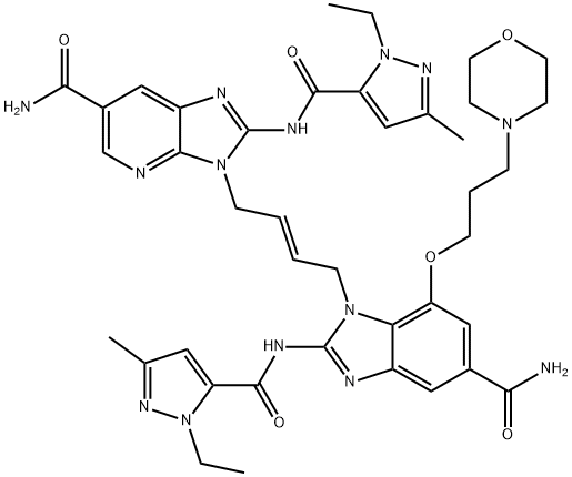 3-[(2E)-4-[5-(Aminocarbonyl)-2-[[(1-ethyl-3-methyl-1H-pyrazol-5-yl)carbonyl]amino]-7-[3-(4-morpholinyl)propoxy]-1H-benzimidazol-1-yl]-2-buten-1-yl]-2-[[(1-ethyl-3-methyl-1H-pyrazol-5-yl)carbonyl]amino]-3H-imidazo[4,5-b]pyridine-6-carboxamide Structure