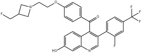 Methanone, [4-[2-[3-(fluoromethyl)-1-azetidinyl]ethoxy]phenyl][3-[2-fluoro-4-(trifluoromethyl)phenyl]-7-hydroxy-4-quinolinyl]- Structure