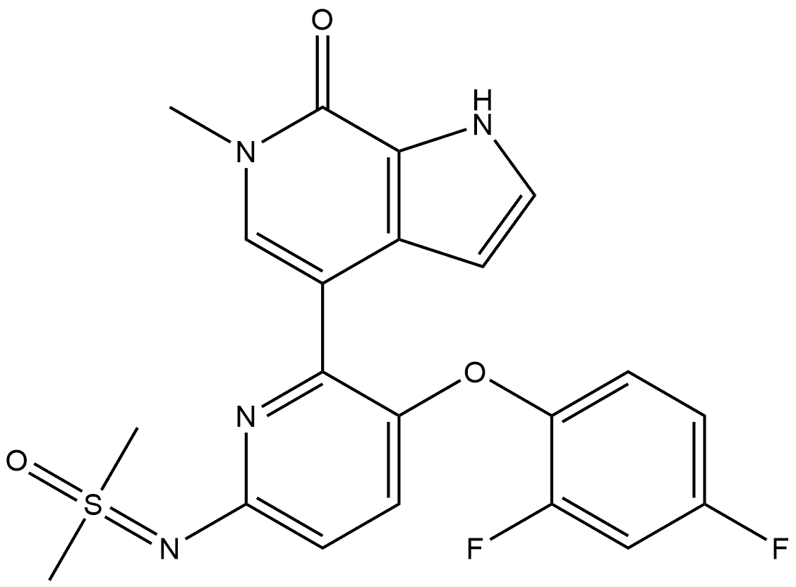 7H-Pyrrolo[2,3-c]pyridin-7-one, 4-[3-(2,4-difluorophenoxy)-6-[(dimethyloxido-λ4-sulfanylidene)amino]-2-pyridinyl]-1,6-dihydro-6-methyl- Structure