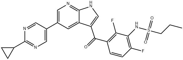 N-(3-(5-(2-cyclopropylpyrimidin-5-yl)-1H-pyrrolo[2,3-b]pyridine-3-carbonyl)-2,6-difluorophenyl)propane-1-sulfonamide Structure