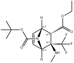 rel-7-(1,1-Dimethylethyl) 2-ethyl (1R,2S,3R,4S)-3-(methylamino)-3-(trifluoromethyl)-7-azabicyclo[2.2.1]hept-5-ene-2,7-dicarboxylate 구조식 이미지