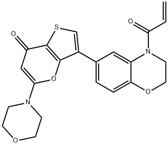 7H-Thieno[3,2-b]pyran-7-one, 3-[3,4-dihydro-4-(1-oxo-2-propen-1-yl)-2H-1,4-benzoxazin-6-yl]-5-(4-morpholinyl)- 구조식 이미지