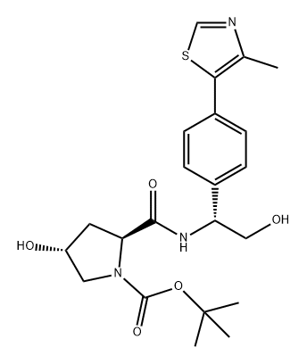 1-Pyrrolidinecarboxylic acid, 4-hydroxy-2-[[[(1R)-2-hydroxy-1-[4-(4-methyl-5-thiazolyl)phenyl]ethyl]amino]carbonyl]-, 1,1-dimethylethyl ester, (2S,4R)- Structure