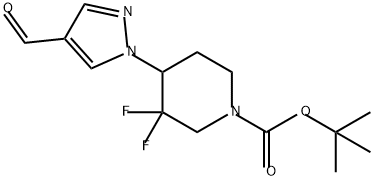 1-Piperidinecarboxylic acid, 3,3-difluoro-4-(4-formyl-1H-pyrazol-1-yl)-, 1,1-dimethylethyl ester 구조식 이미지