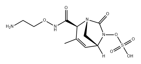 (2S,5R)-N-(2-aminoethoxy)-3-methyl-7-oxo-6-(sulfoxy)-1,6-diazabicyclo[3.2.1]oct-3-en-2-carboxamide 구조식 이미지