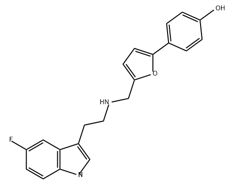 Phenol, 4-[5-[[[2-(5-fluoro-1H-indol-3-yl)ethyl]amino]methyl]-2-furanyl]- Structure