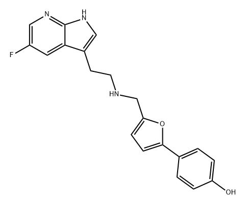 Phenol, 4-[5-[[[2-(5-fluoro-1H-pyrrolo[2,3-b]pyridin-3-yl)ethyl]amino]methyl]-2-furanyl]- Structure