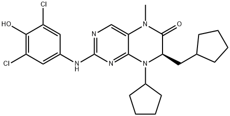 6(5H)-Pteridinone, 8-cyclopentyl-7-(cyclopentylmethyl)-2-[(3,5-dichloro-4-hydroxyphenyl)amino]-7,8-dihydro-5-methyl-, (7R)- Structure