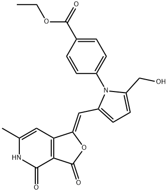 Benzoic acid, 4-[2-[(Z)-(4,5-dihydro-6-methyl-3,4-dioxofuro[3,4-c]pyridin-1(3H)-ylidene)methyl]-5-(hydroxymethyl)-1H-pyrrol-1-yl]-, ethyl ester Structure