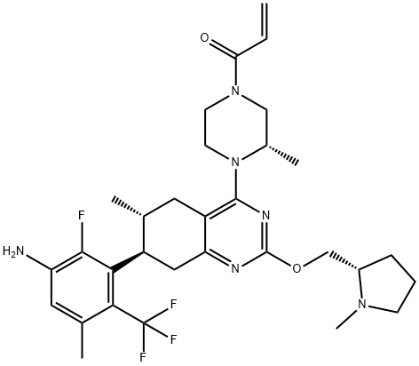 1-[(3S)-4-[(6R,7R)-7-[3-Amino-2-fluoro-5-methyl-6-(trifluoromethyl)phenyl]-5,6,7,8-tetrahydro-6-methyl-2-[[(2S)-1-methyl-2-pyrrolidinyl]methoxy]-4-quinazolinyl]-3-methyl-1-piperazinyl]-2-propen-1-one Structure