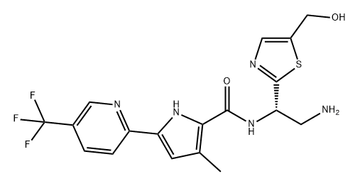 1H-Pyrrole-2-carboxamide, N-[(1S)-2-amino-1-[5-(hydroxymethyl)-2-thiazolyl]ethyl]-3-methyl-5-[5-(trifluoromethyl)-2-pyridinyl]- Structure