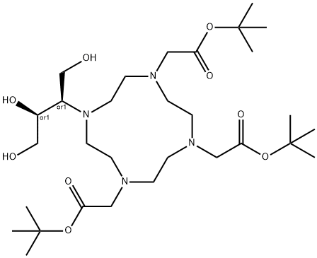 1,4,7,10-Tetraazacyclododecane-1,4,7-triacetic acid, 10-[(1R,2S)-2,3-dihydroxy-1-(hydroxymethyl)propyl]-, 1,4,7-tris(1,1-dimethylethyl) ester, rel- Structure