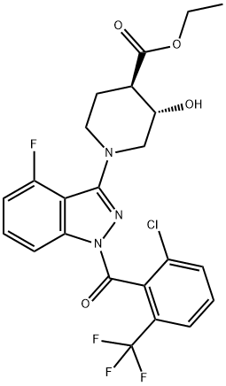 Ethyl (3S,4R)-1-[1-[2-chloro-6-(trifluoromethyl)benzoyl]-4-fluoro-1H-indazol-3-yl]-3-hydroxy-4-piperidinecarboxylate Structure