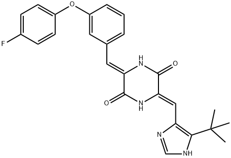 2,5-Piperazinedione, 3-[[5-(1,1-dimethylethyl)-1H-imidazol-4-yl]methylene]-6-[[3-(4-fluorophenoxy)phenyl]methylene]-, (3Z,6Z)- Structure